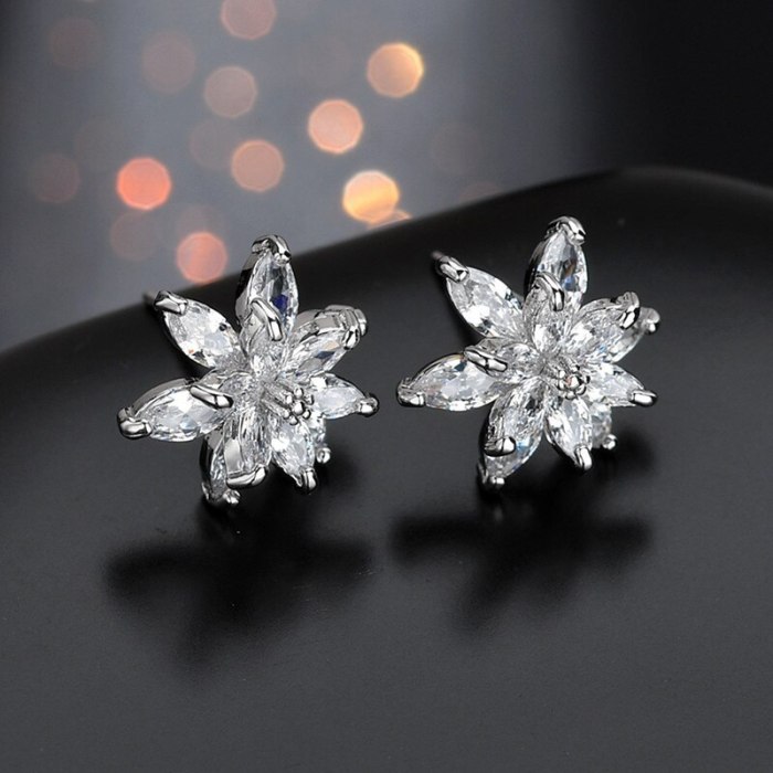 Flowers Shiny KoreanStud Earring AAA Grade Horse Eye Zircon Mix and Match Inlaid Earring Simple Temperament Earring Qxwe910