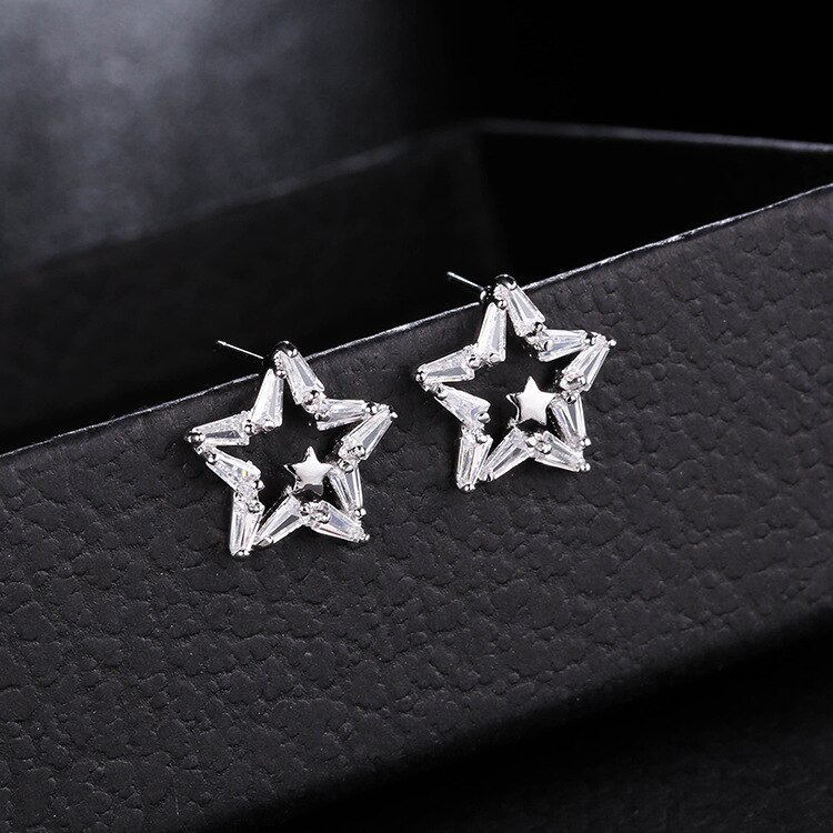 Korean-Style Simple Fashion Star Stud Earrings AAA Zircon Inlaid Elegant Female Earrings Jewelry Qxwe1130