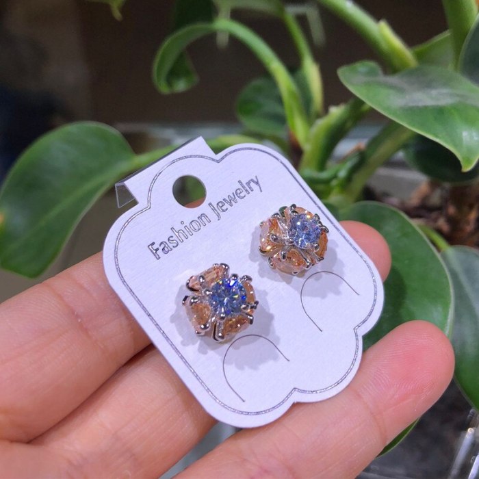 Flower Ball Colorful AAA Zircon Inlaid  Stud Earring Fashion Earring Jewelry Qxwe011