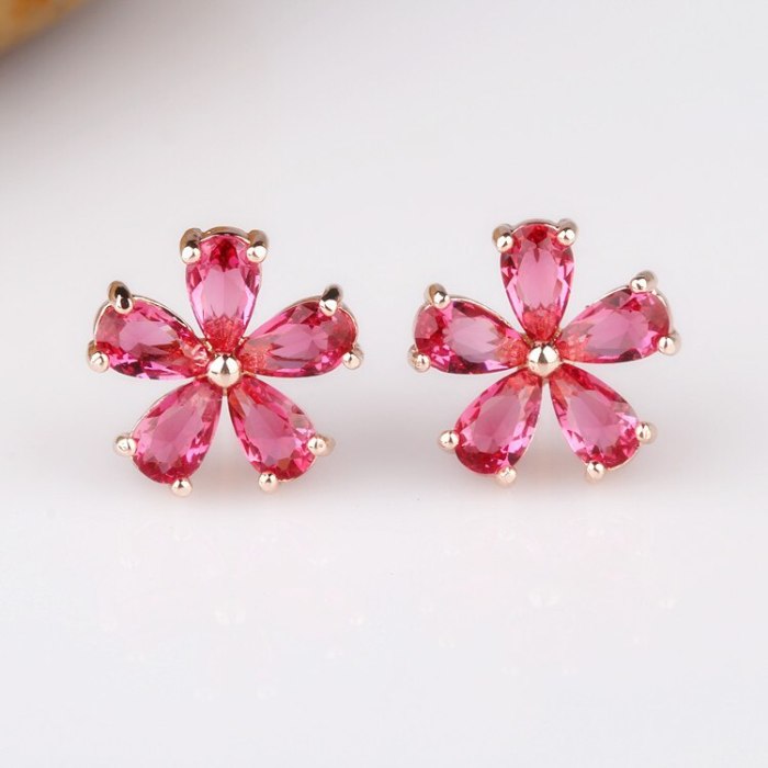 Rose Gold Flower  Stud Earring Korean Style Simple Stud Earring AAA Crystal Zircon Inlaid All-match Earring Qxwe752