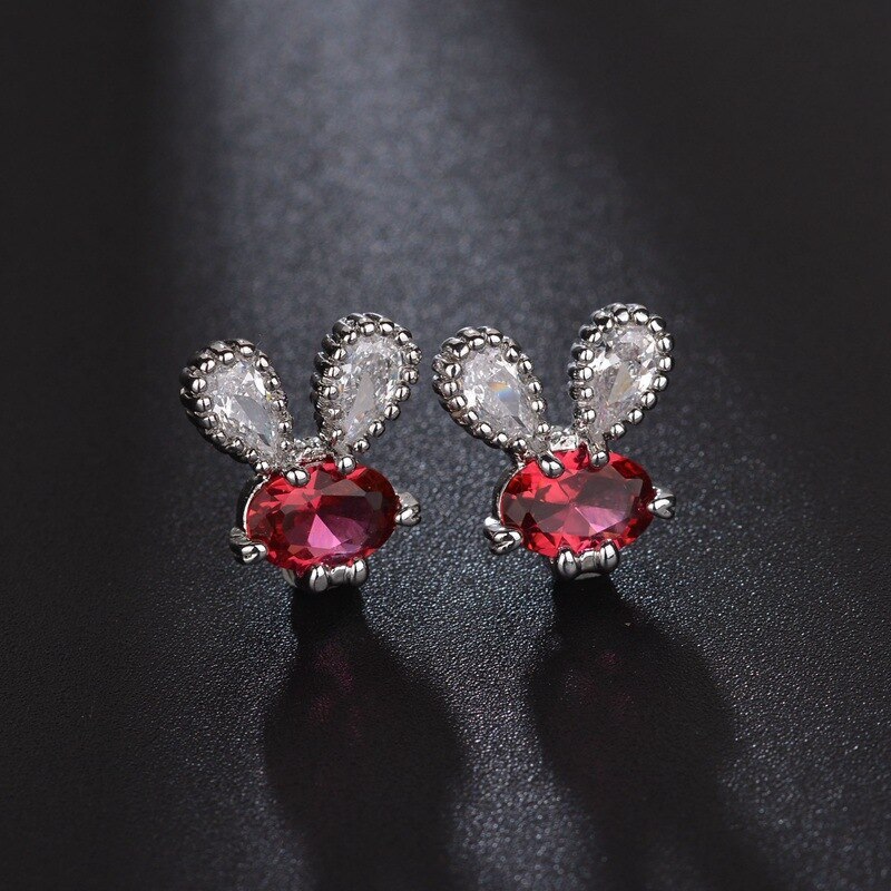 Rabbit  Stud Earring Copper AAA Zircon Inlaid Cartoon Earrings Fashion Korean-Style All-match Earring Jewelry Qxwe317