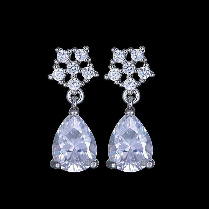 Ruby Flower Drop Earrings 925 Sterling Silver  Stud Earrings Zircon Inlaid Exquisite Female Gift Qxwe828
