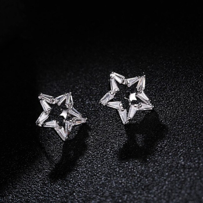 Korean-Style Simple Fashion Star Stud Earrings AAA Zircon Inlaid Elegant Female Earrings Jewelry Qxwe1130