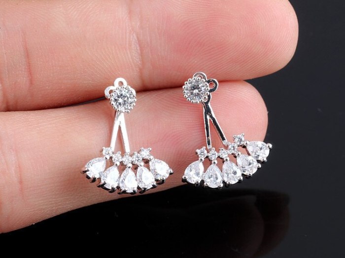 Korean-Style  Stud Earring S925 Sterling Silver Ear Pin Hanging Two Zircon Earrings Hipster Female Earring Jewelry Qxwe689