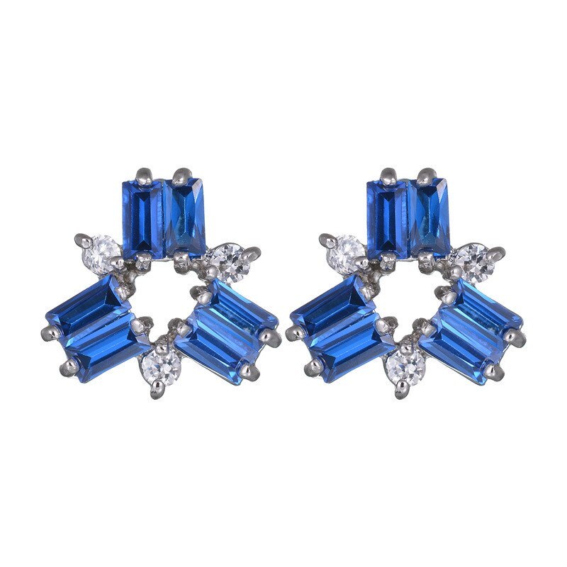 Blue Zircon Inlaid Stud Earrings Korean-Style Exquisite Fashion Stud Earring Plated Platinum Jewelry Qxwe340