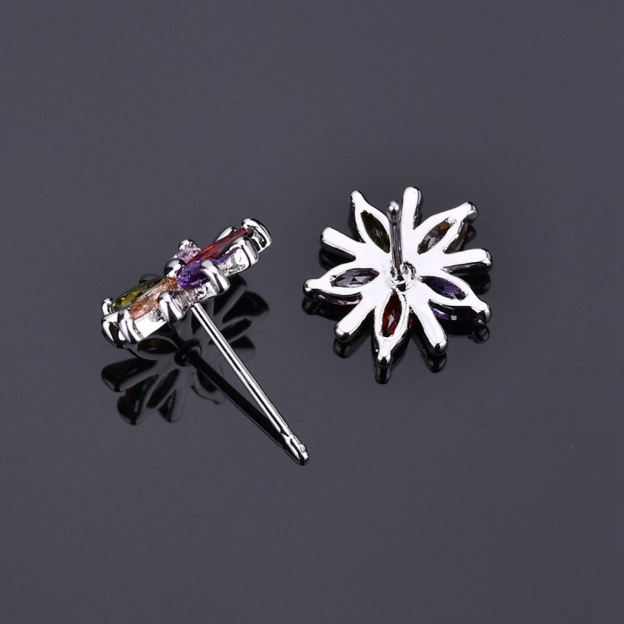 Flower  Stud Earring Multi-Color AAA Crystal Zircon Copper Inlaid  Stud Earring Fashion Simple Ear Stuornament Qxwe238