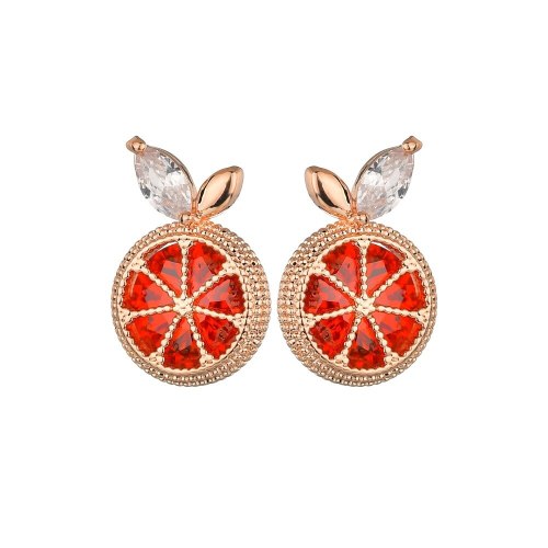 Korean-Style Crystal Stud Earring Grapefruit Fruit Element Ear Stud S925 Sterling Silver Pin Fashion Creative Earrings Qxwe1339