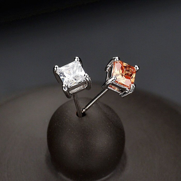 Korean-Style Exquisite Stud Earring Square AAA Zircon Inlaid Earrings Platinum Electroplated Earring Jewelry Qxwe425