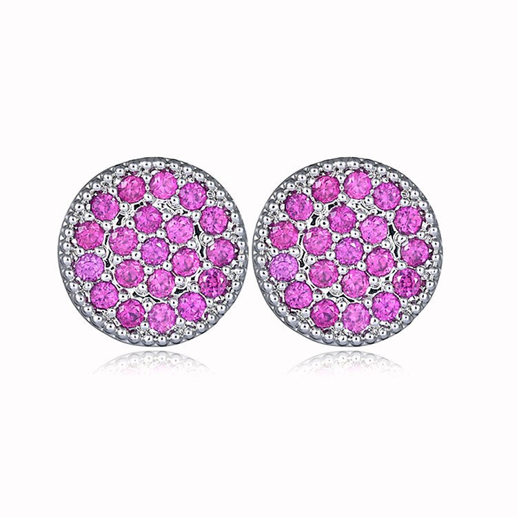 Korean-Style Ruby Round  Stud Earring AAA Zircon Copper Micro Pave Earrings 925 Silver Pin Qxwe642