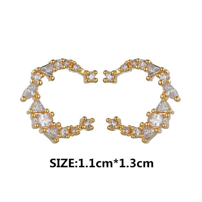 Sterling Silver Ear Pin Female Temperament Korean-Style Simple and Versatile Moon Curved Geometric Zircon Earrings Qxwe0585