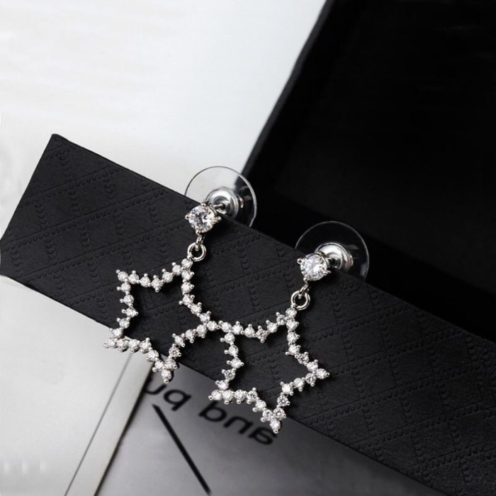 Cutout Star Stud Earring Korean Style Fashion Earring S925 Sterling Silver Pin Zircon Stud Earrings Gold Plated Earrings Qxwe969
