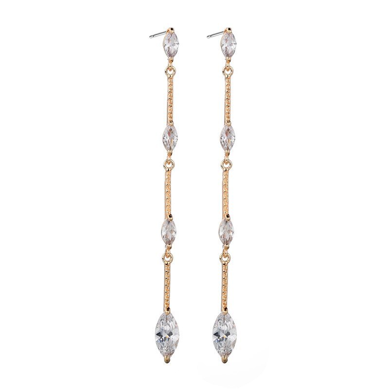 Tassel Long AAA Zircon Earrings Copper Inlaid Sterling Silver Stud Earrings Korean-Style Creative Earrings Qxwe1283