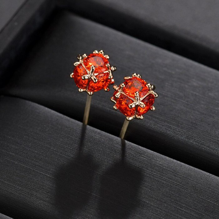Lucky Pomegranate Red Magic Ball Stud Earrings Simple and Versatile 925 Silver Needle Korean Zircon Earrings Jewelry Qxwe023