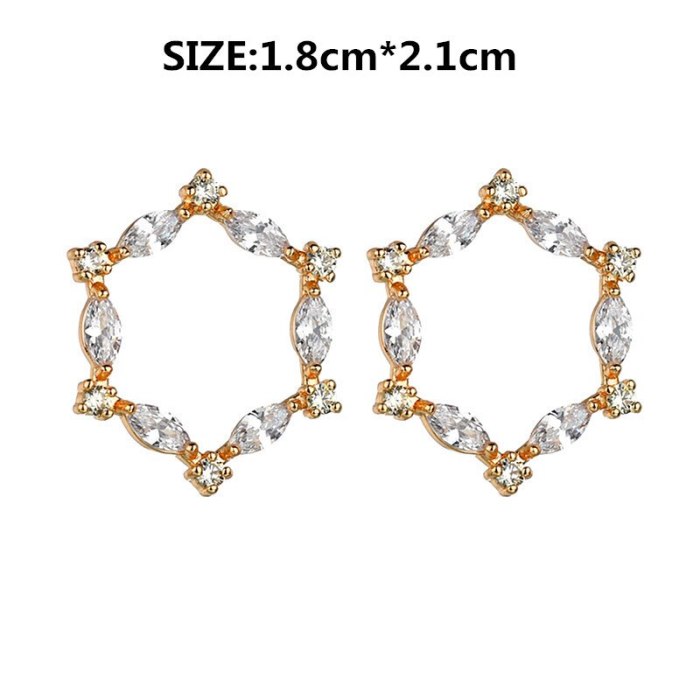 Flower Window Stud Earring Copper Inlaid AAA Zircon S925 Sterling Silver Stud Earrings Korean-Style Ear Jewelry Qxwe1311