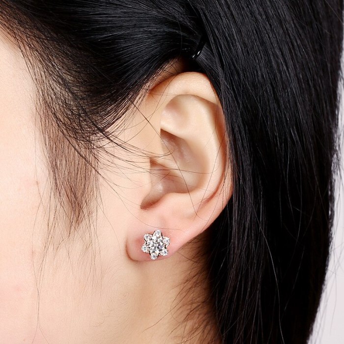 Snowflake Classic  Stud Earrings Silver Needle Zircon Earrings Jewelry Qxwe707
