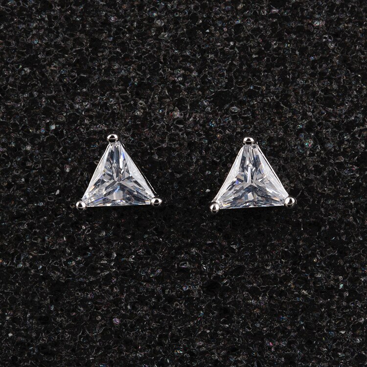 Simple Triangle AAA Zircon Stud Earrings Plated White Gold Female Black Shiny Couple's Earrings Jewelry All-match Qxwe458