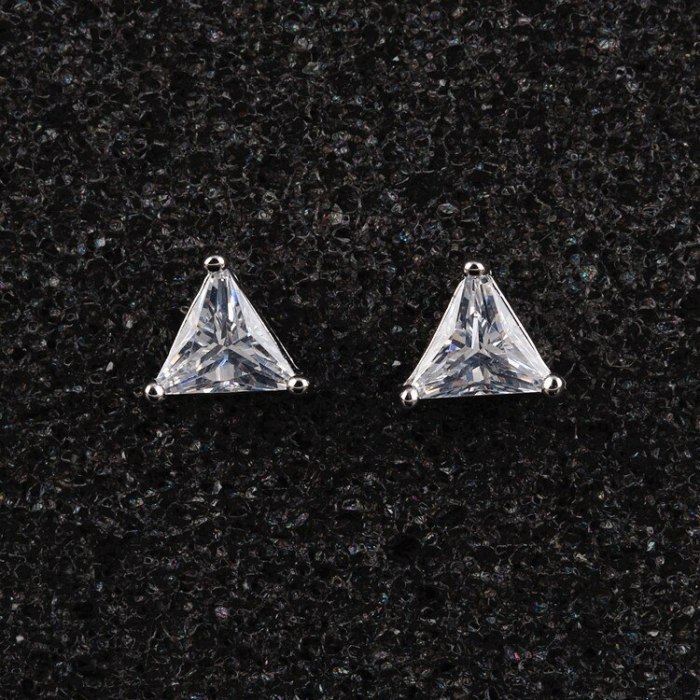 Simple Triangle AAA Zircon Stud Earrings Plated White Gold Female Black Shiny Couple's Earrings Jewelry All-match Qxwe458
