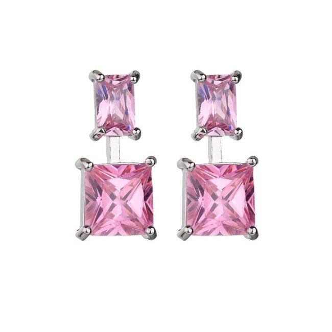 Copper Inlaid AAA Pink Zircon Earrings Sterling Silver Stud Earrings Korean-Style Simple and All-match Qxwe1150