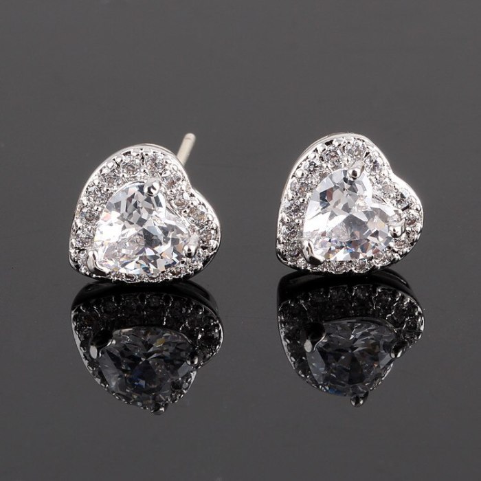 Lovely AAA Crystal Zircon Earrings Korean-Style Simple Stud Earrings 925 Silver Pin Girl's Earrings Qxwe699