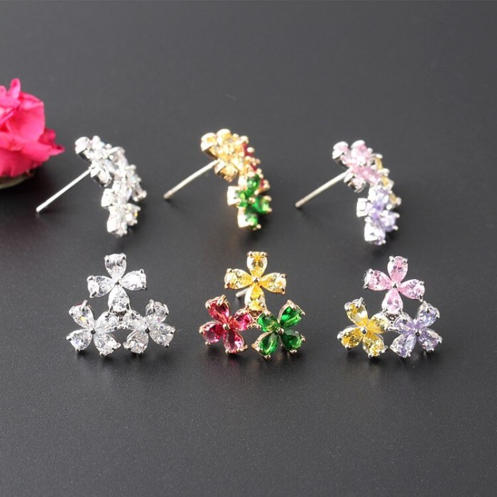 Colorful Flower Ear Stud Earrings AAA Gemstone Inlaid Ear Stud 925 Sterling Silver Ear Pin Delicate Earrings Qxwe1181