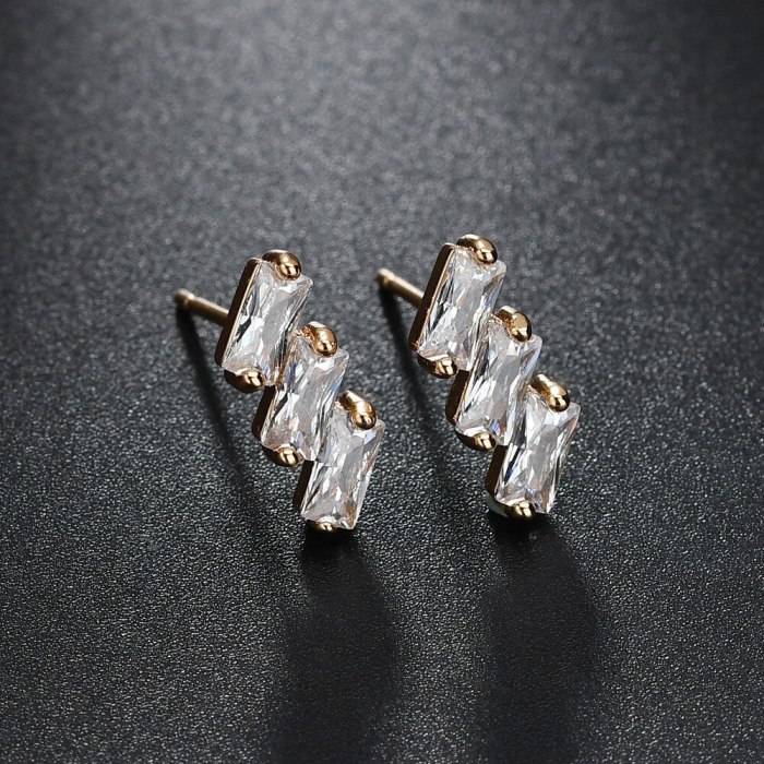 Copper Inlaid AAA Zircon Earrings Korean-Style Simple Cool Stud Earrings Gold-Plated Female Ear Jewelry Qxwe1170