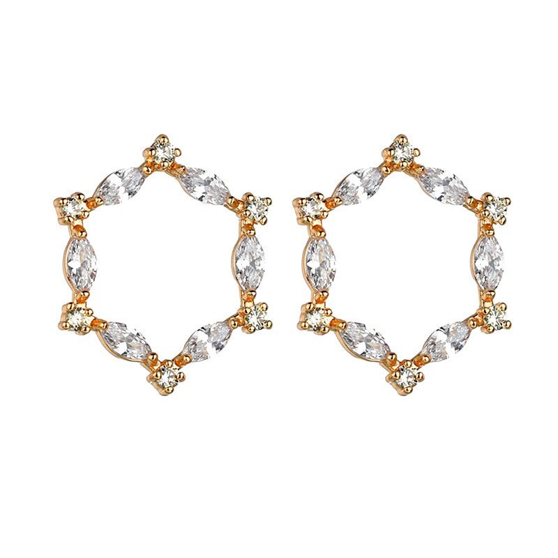 Flower Window Stud Earring Copper Inlaid AAA Zircon S925 Sterling Silver Stud Earrings Korean-Style Ear Jewelry Qxwe1311