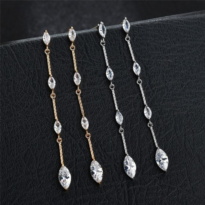Tassel Long AAA Zircon Earrings Copper Inlaid Sterling Silver Stud Earrings Korean-Style Creative Earrings Qxwe1283