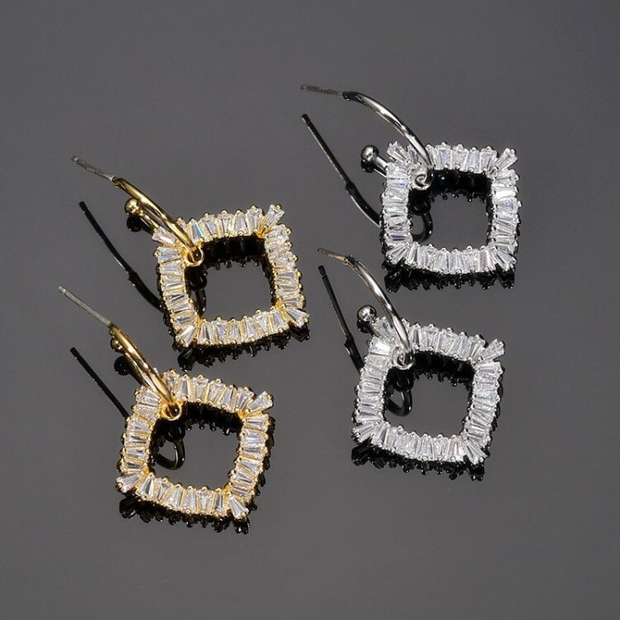 Zircon Earrings Fashion Korean-Style Large Earrings AAA Zircon Inlaid 925 Sterling Silver Pin Gold-Plated Stud Earrings Qxwe1354