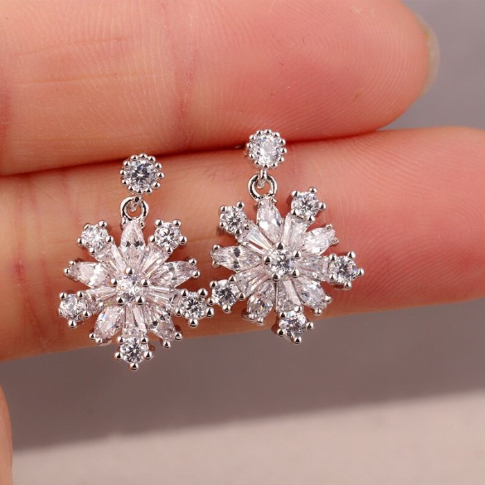 Korean-Style Stud earrings AAA Zircon Delicate Earrings Snowflake Ear Pendant 925 Sterling Silver Pin Earrings Jewelry Qxwe607