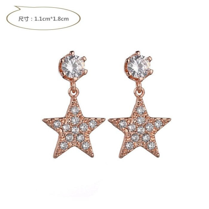 Star Earrings 925 Silver Pin Stud Earrings Copper Inlaid Zircon Hipster Sweet Earrings  Qxwe1054