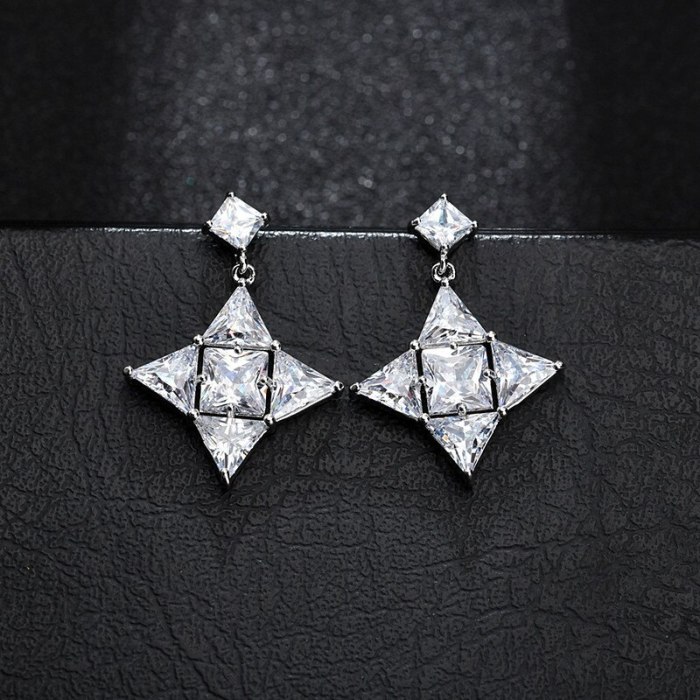 Geometric Star Ear Pendant 925 Sterling Silver Needle Stud Earrings Copper Inlaid AAA Zircon Korean Fashion Earrings  Qxwe1093