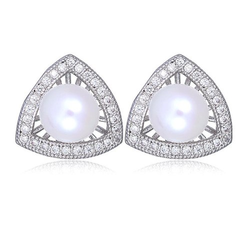 S925 Sterling Silver Needle Stud Earrings Fashion Pearl Stud Earrings Cool All-match Triangle Inlaid Zircon Jewelry Qxwe1109