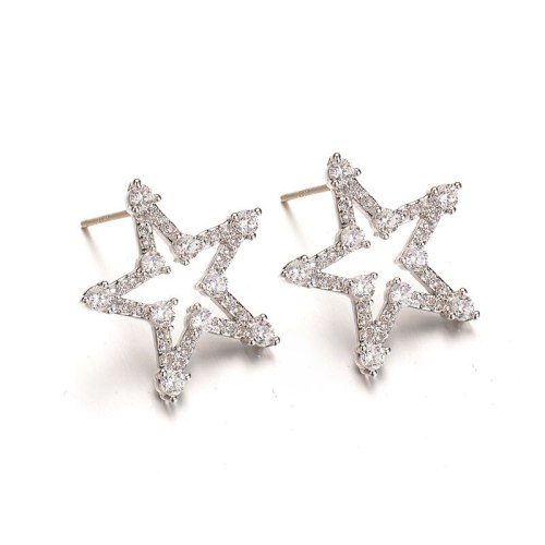 925 Sterling Silver Stud Earrings Cute Sweet Five-Pointed Stars AAA Zircon Inlaid Stud Earrings Birthday Gift Qxwe1026