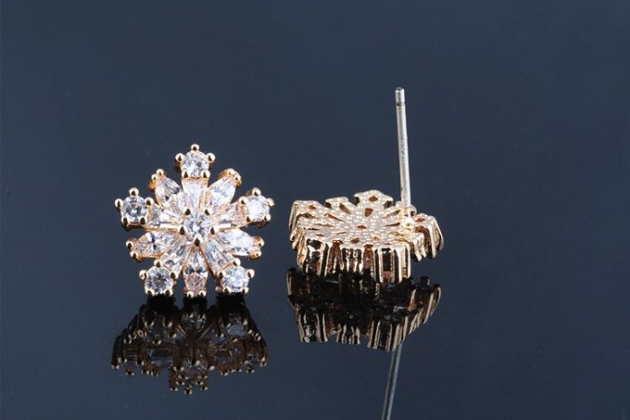 Korean Style Snowflake Stud Earrings Elegant Female All-match 925 Sterling Silver Pin Zircon Earrings Jewelry Qxwe681