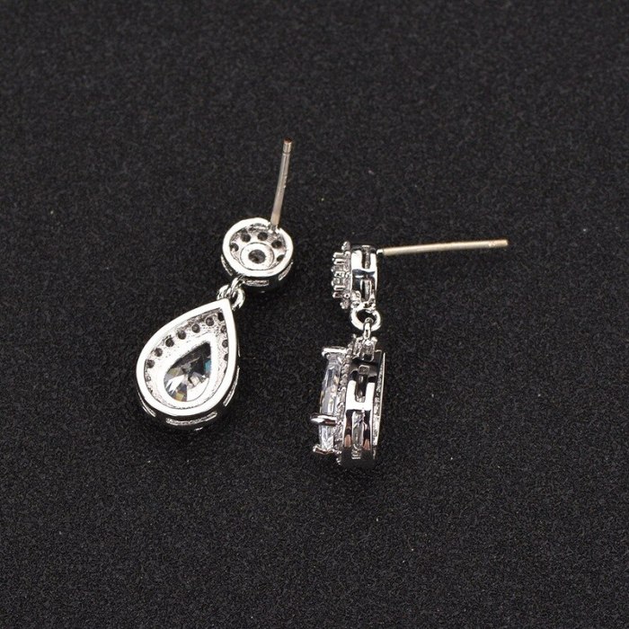 Korean-Style Drop AAA Zircon Earrings Shiny Ear Pendant S925 Sterling Silver Needle Classic Earrings Qxwe1037