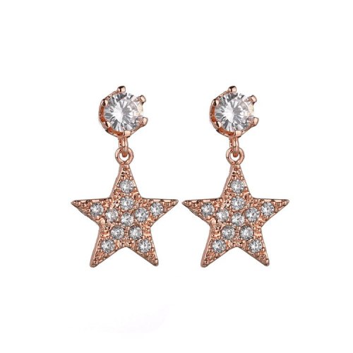 Star Earrings 925 Silver Pin Stud Earrings Copper Inlaid Zircon Hipster Sweet Earrings  Qxwe1054