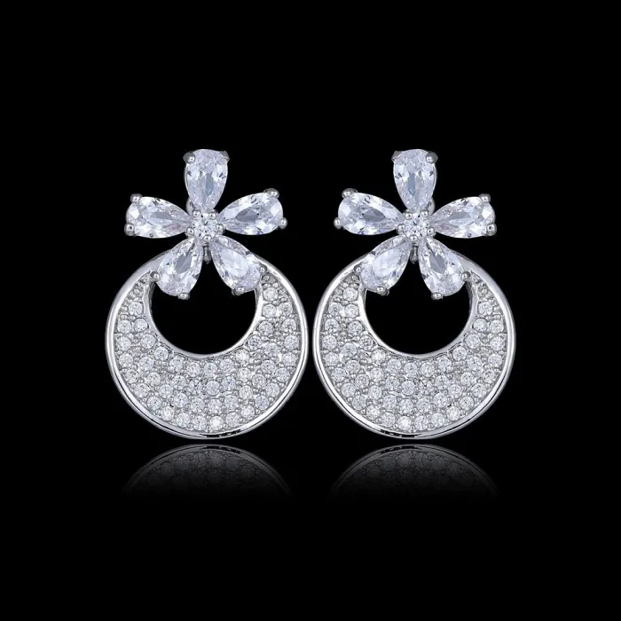 Moon Earrings Fashion Korean Style Flower Stud Earrings New Style Geometric Copper Inlaid Zircon Jewelry Qxwe672