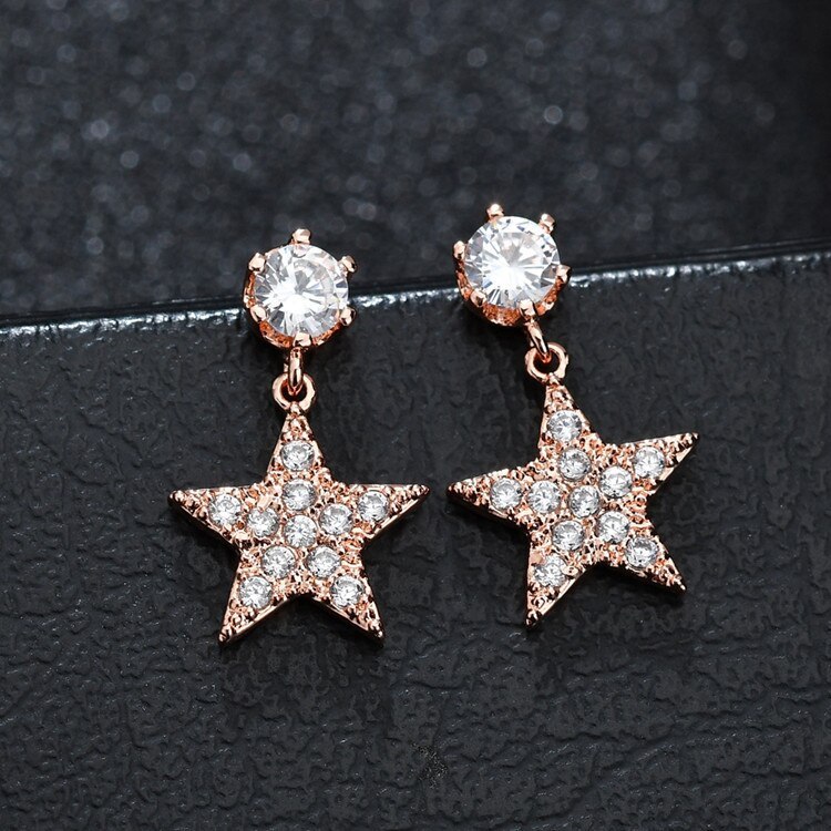 Star Earrings 925 Silver Pin Stud Earrings Copper Inlaid Zircon Hipster Sweet Earrings  Qxwe1054