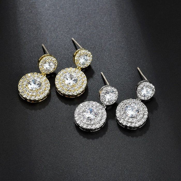 Earrings AAA Zircon Inlaid Electroplated Gold 925 Sterling Silver Ear Pin Women's Bridal Ear Pendant Qxwe1330