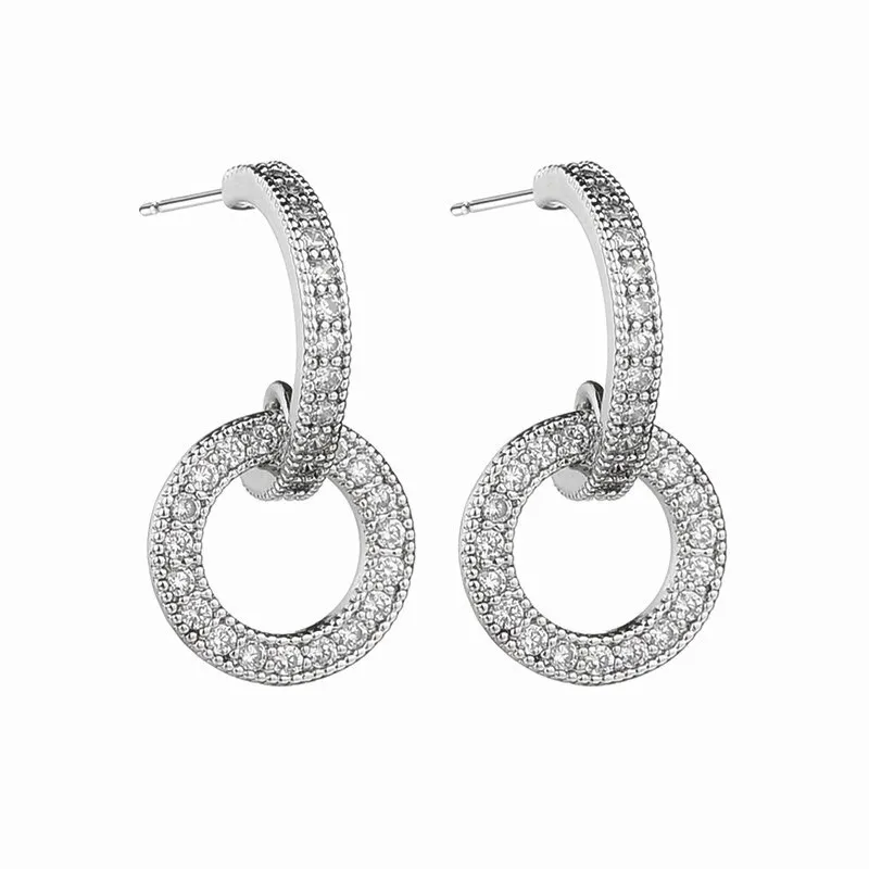 Circle Stud Earrings AAA Zircon Inlaid Korean-Style Cool All-match Sterling Silver Pin Earrings Qxwe1269