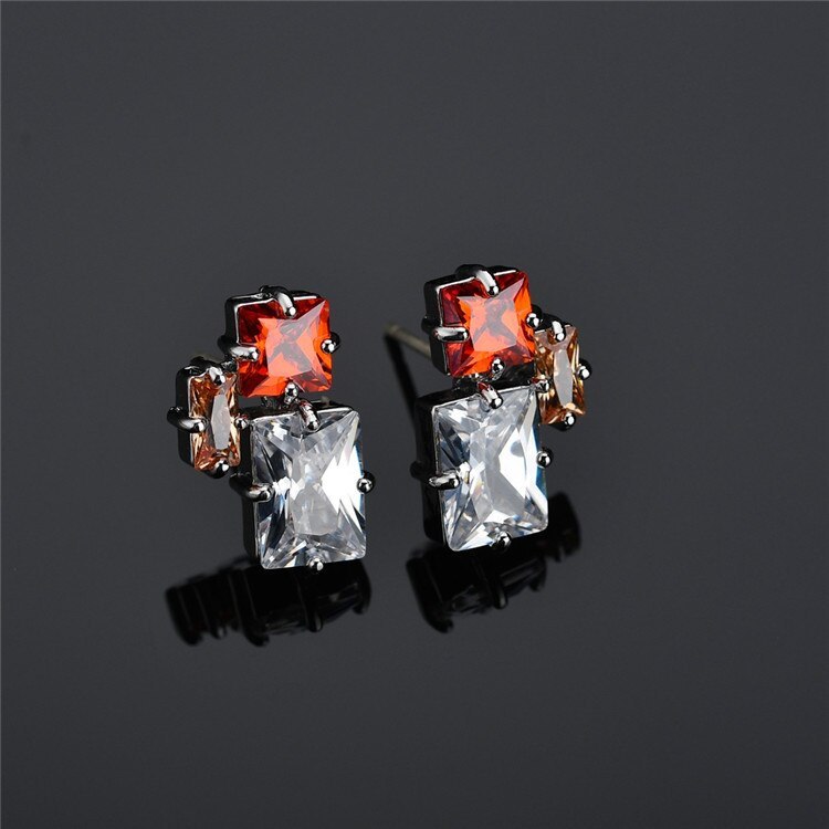 Earrings Korean Style S925 Sterling Silver Stud Earrings Copper Inlaid Colorful Zircon Earrings Jewelry  Qxwe1294