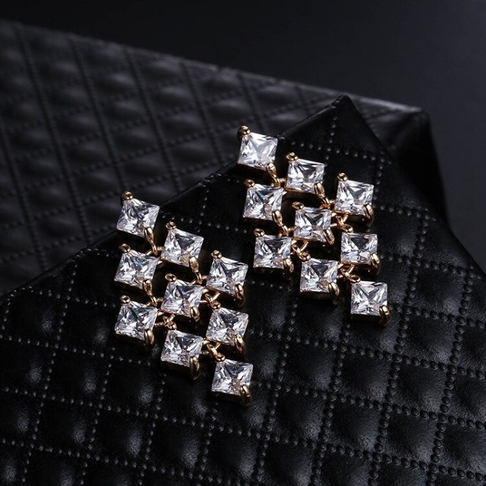 Korean-Style Copper Inlaid Stud Earrings 925 Sterling Silver Ear Pin Stylish Rhombus Earrings Female Qxwe956