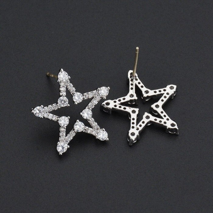 925 Sterling Silver Stud Earrings Cute Sweet Five-Pointed Stars AAA Zircon Inlaid Stud Earrings Birthday Gift Qxwe1026