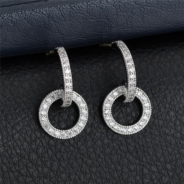 Circle Stud Earrings AAA Zircon Inlaid Korean-Style Cool All-match Sterling Silver Pin Earrings Qxwe1269