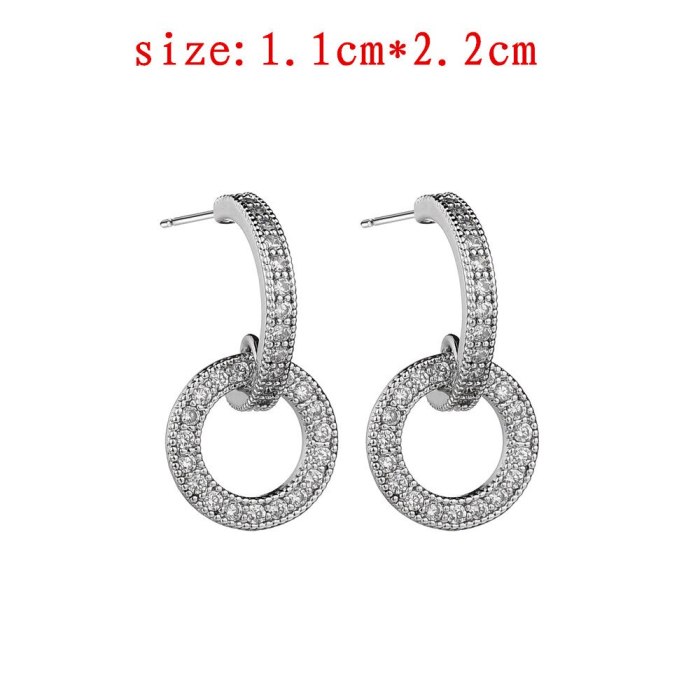 Circle Stud Earrings AAA Zircon Inlaid Korean-Style Cool All-match Sterling Silver Pin Earrings Qxwe1269
