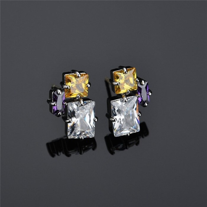 Earrings Korean Style S925 Sterling Silver Stud Earrings Copper Inlaid Colorful Zircon Earrings Jewelry  Qxwe1294