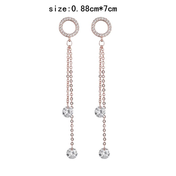 New Korean Style Cool Earrings 925 Sterling Silver Ear Pin Tassels AAA Zircon Stud Earrings Qxwe1148