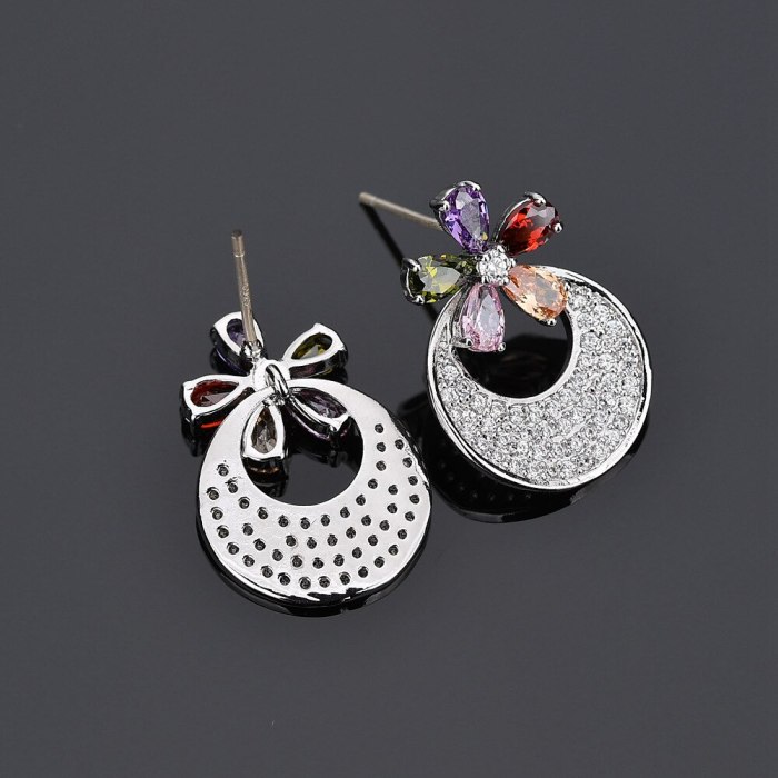 Moon Earrings Fashion Korean Style Flower Stud Earrings New Style Geometric Copper Inlaid Zircon Jewelry Qxwe672