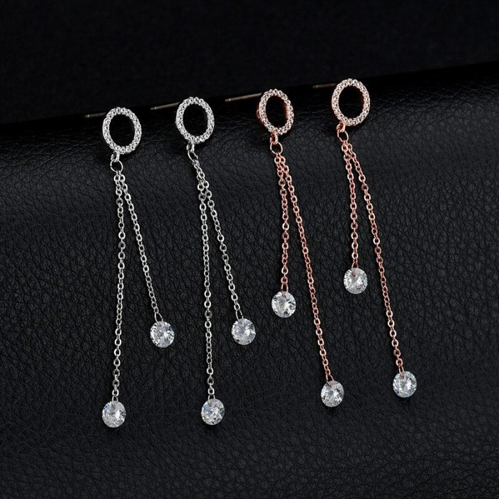 New Korean Style Cool Earrings 925 Sterling Silver Ear Pin Tassels AAA Zircon Stud Earrings Qxwe1148