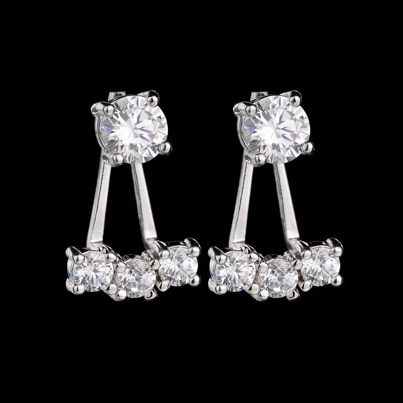 Copper Inlaid AAA Zircon Earrings Fashion Back Hanging Double Wear 925 Sterling Silver Stud Earrings Qxwe710